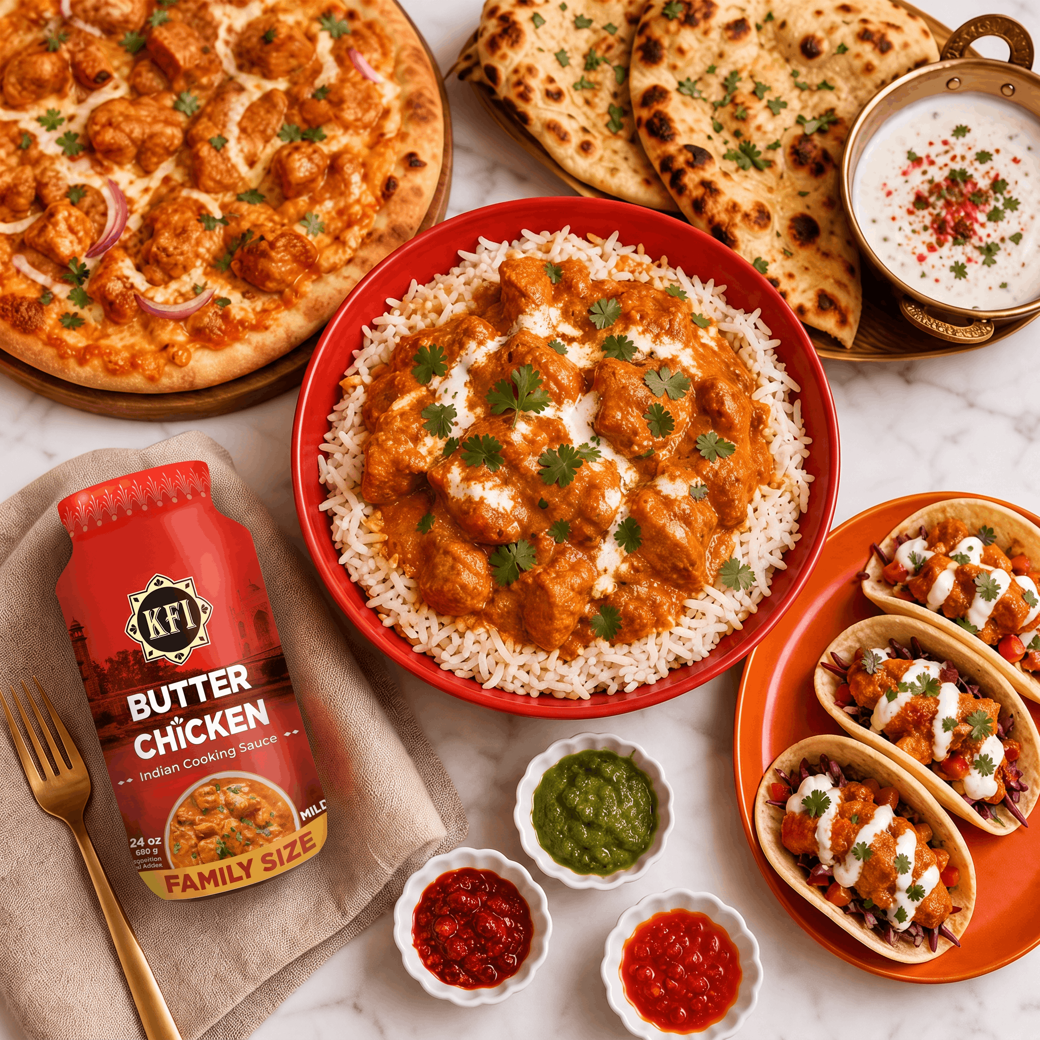 (6 pack) KFI Butter Chicken Cooking Sauce, 24 oz Jar, Family Size, Vegetarian, Gluten-Free