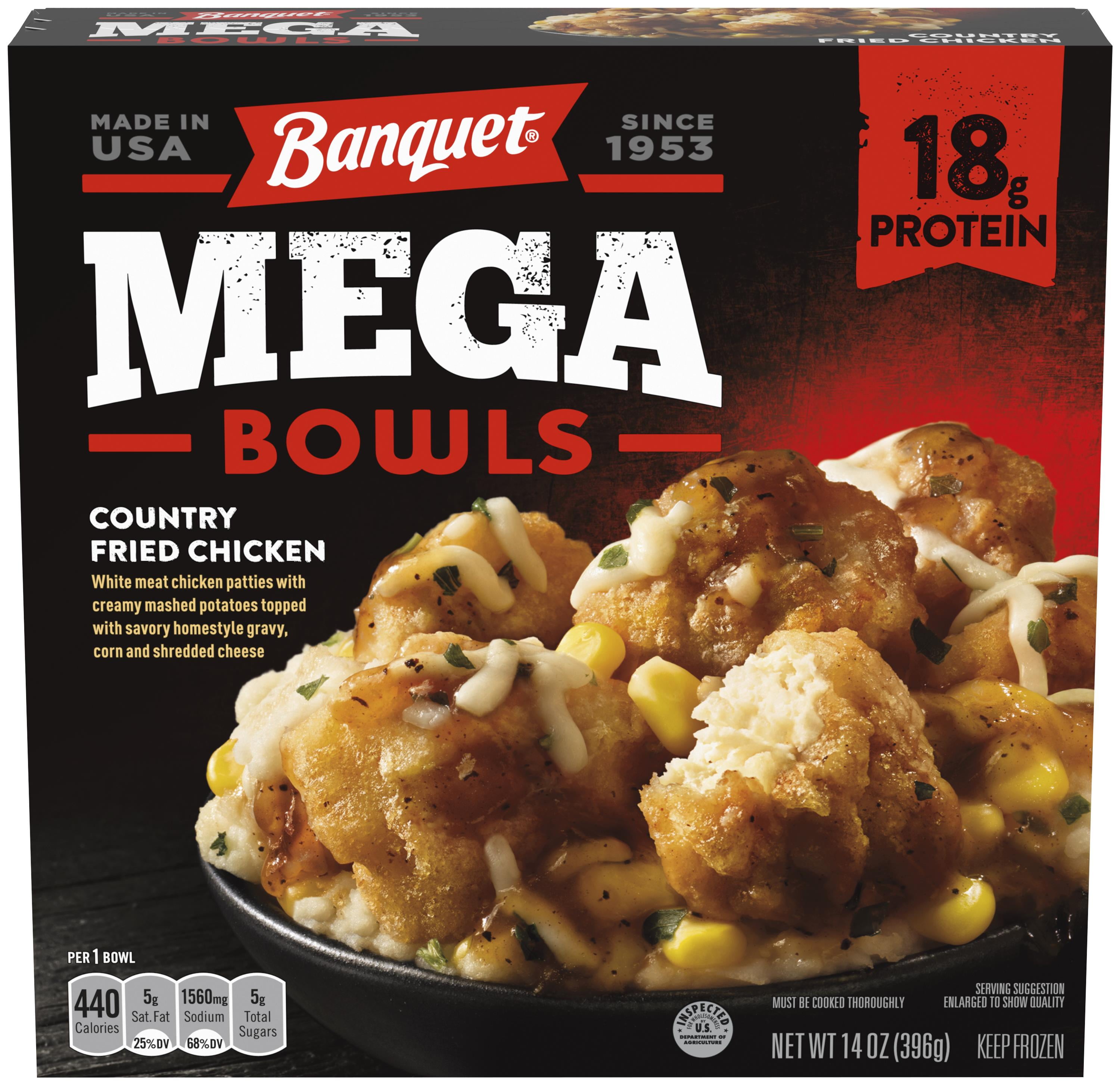 Banquet Mega Bowls Country Fried Chicken Frozen Meal, 14 oz (Frozen)