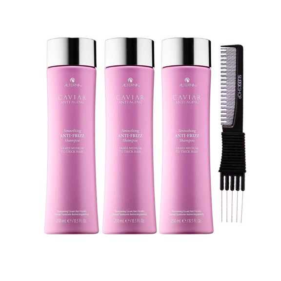 ALTERNA Caviar Smoothing Anti-Frizz Shampoo (8.5 oz) with SLEEKSHOP Teasing Comb Pack of 3