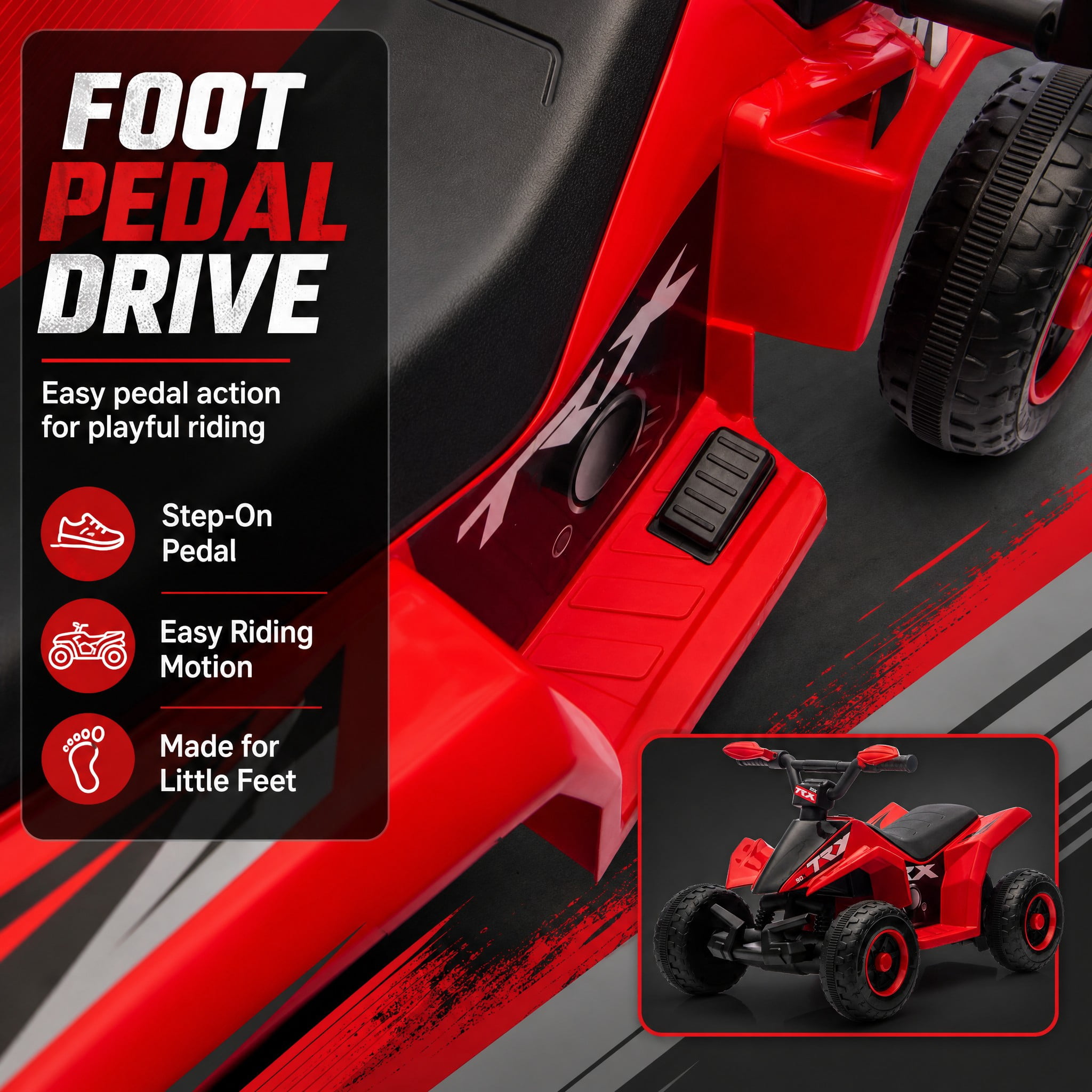 FUPOJH 6V Kids Electric Ride on Car,4 Wheeler ATV Quad for Kids 3-6,Indoor/Outdoor,Lights & Music,Red
