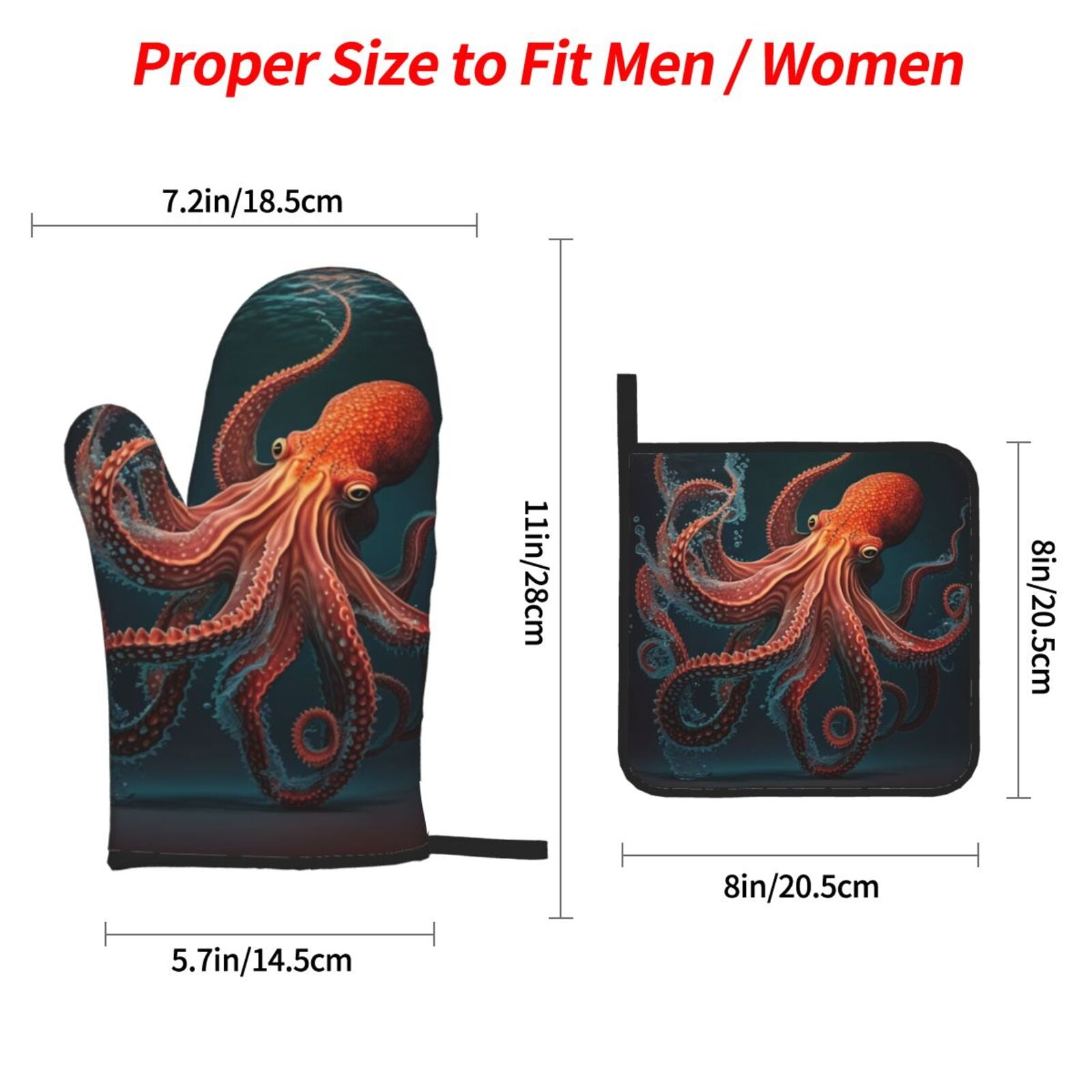 Red Octopus Tentacles Art 4Pcs Oven Mitts and Pot Holders Sets Oven Kitchen Gloves Hot Pads for Cooking BBQ Baking Grilling