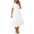thumbnail image 4 of INSPIRE CHIC Women's Lace Eyelet Dresses Summer Notched Neck Short Sleeve A Line Flowy Beach Midi Dress XL White, 4 of 6