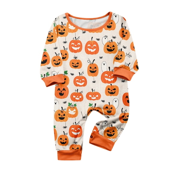 Domzest Family Halloween Pajama Sets Pumpkin Ghost Printed Short Sleeve Tee & Pants Cute Holiday Sleepwear Set for Baby 12 Months