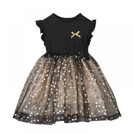 

2-8Y Panelled Mesh Small Flying Sleeve Simple Korean Style Baby Fashion Dress