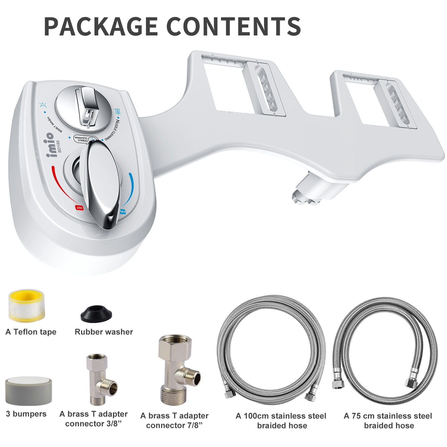 imio BD186 Non-Electric, Bidet Attachment White with Self Cleaning Nozzle