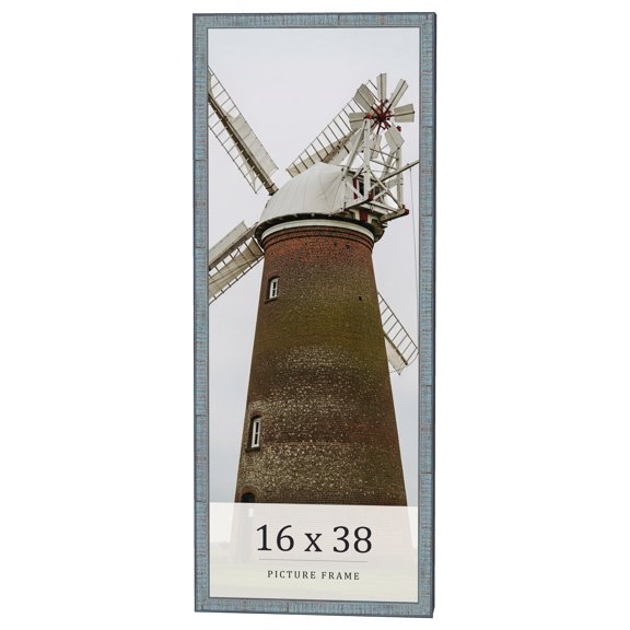 16x38 Frame Blue Scuffed Farm Board Solid Wood Picture Frame Width 0.75 Inches | Interior Depth 0.5