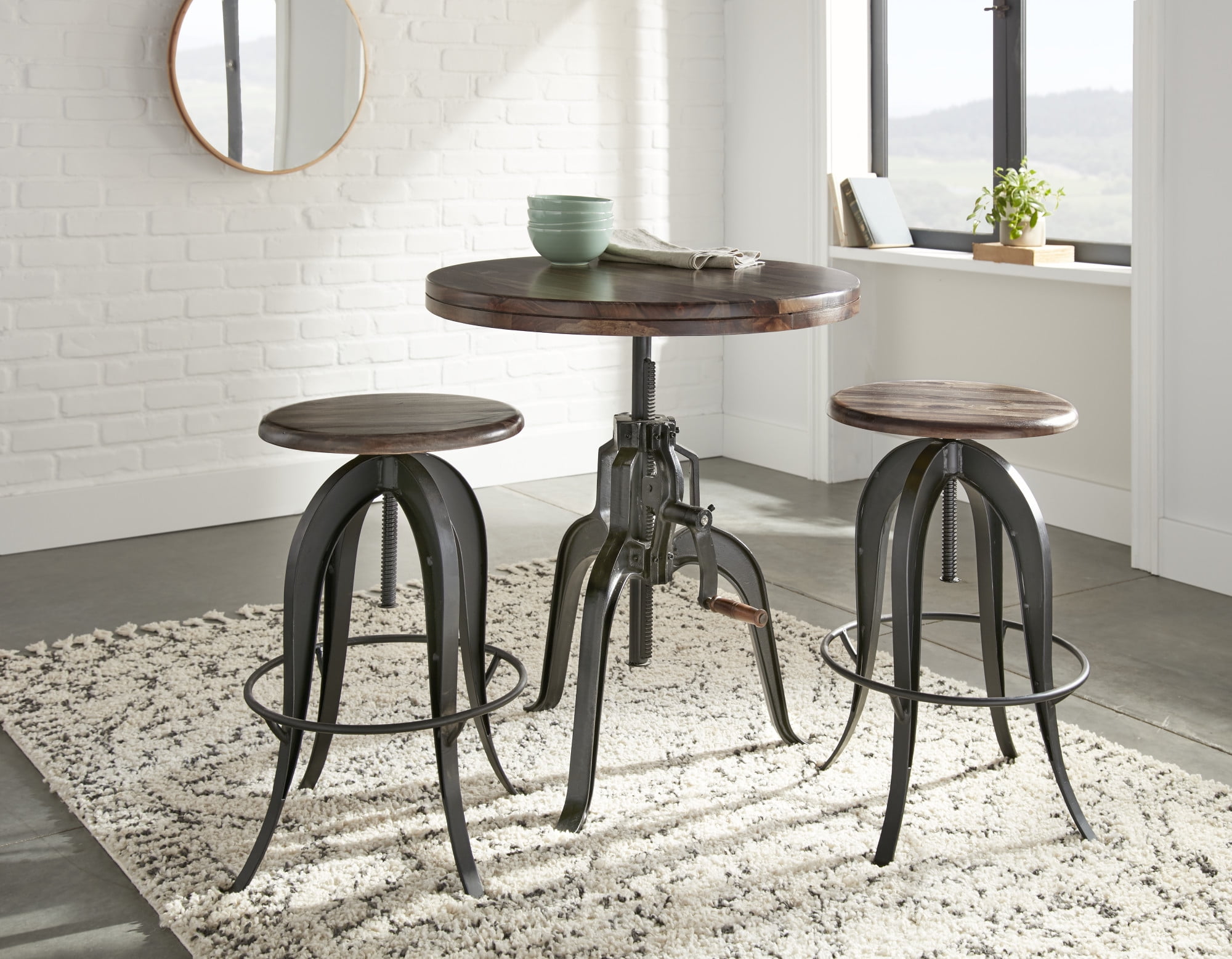 Steve Silver Sparrow Indoor Swivel Backless Adjustable 32" Height Round Bar Stool, Brown