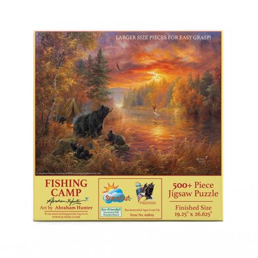 SUNSOUT Fishing Camp 500-Piece Puzzle - Abraham Hunter Artwork, Large Pieces Made In USA