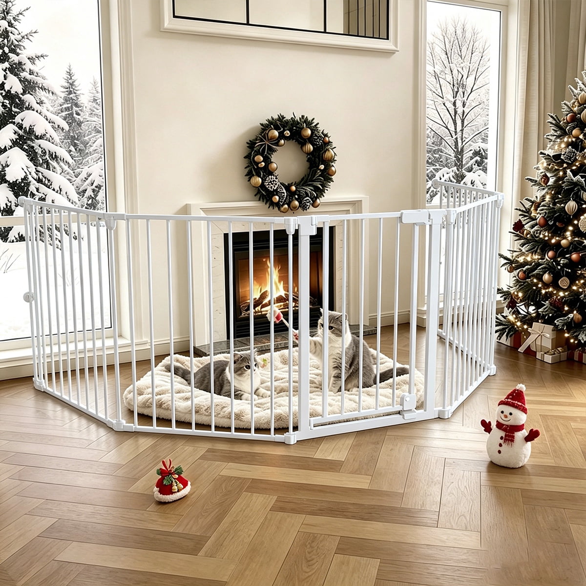 Pet Gates, DOMIPET Dog Playpen 5Panel 128" Extra Wide 30" Tall Fireplace Fence Playard, White