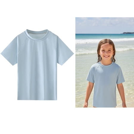 Boy Rash Guard Swim Shirt Short Sleeve Sun Protection Shirt Quick Dry Girls Swim Shirt 7-8 Years