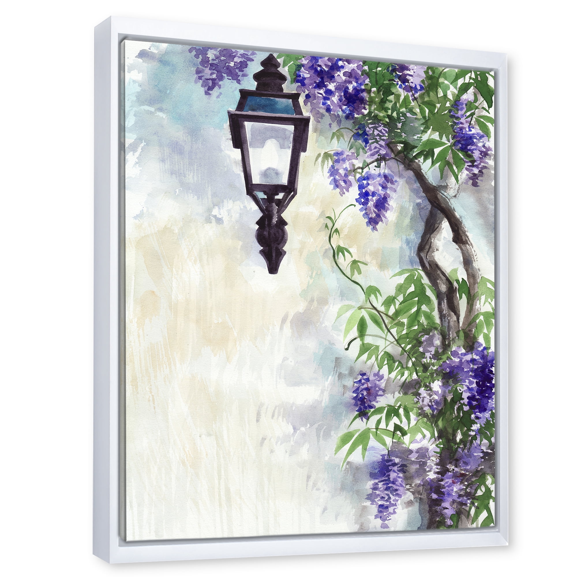 Designart 'Lilac Tree Lantern Vintage Impression' Traditional Framed Canvas Wall Art Print