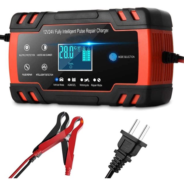Car y Charger,12V/8A 24V/4A Compatible Smart Portable y Charger Maintainer/Pulse Repair Charger