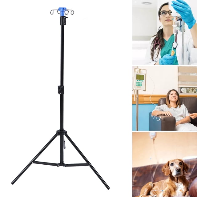 Poteau Portable IV, Support IV 3 Pieds avec 4 Crochets pour Clinique