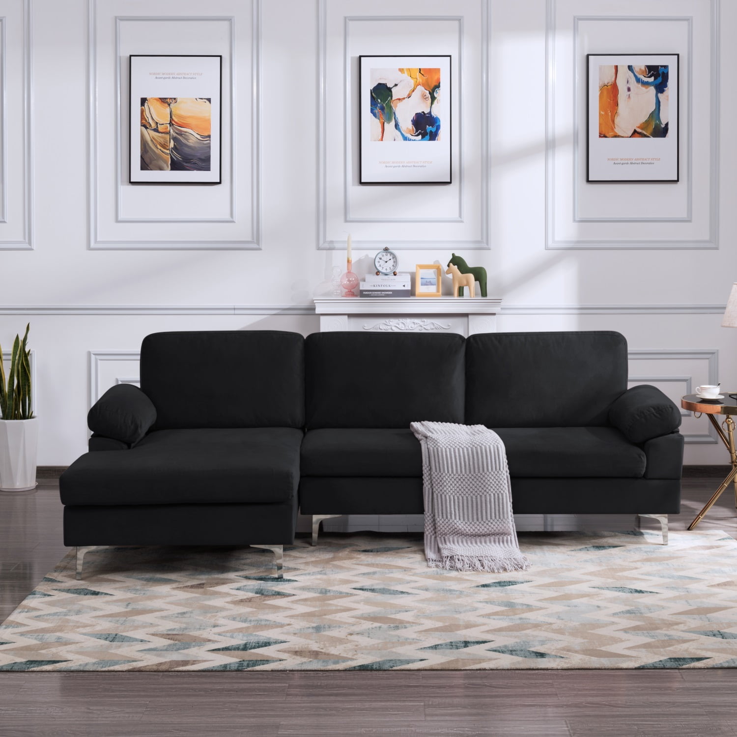 Kadyn Sectional Sofa, 103.5 " Modern L-Shaped Sofa with Metal Legs, Velvet Sectional Sofa Set for Apartment, Black Kadyn Sectional Sofa, 103.5 " Modern L-Shaped Sofa with Metal Legs, Velvet Sectional Sofa Set for Apartment, Black