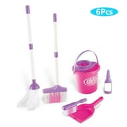 Opolski 6Pcs Kids Cleaning Toys Set Simulation Plastic Broom Mop Bucket Brush Cleaning Tool Pretend Play Toy Set for Children Dialy Play