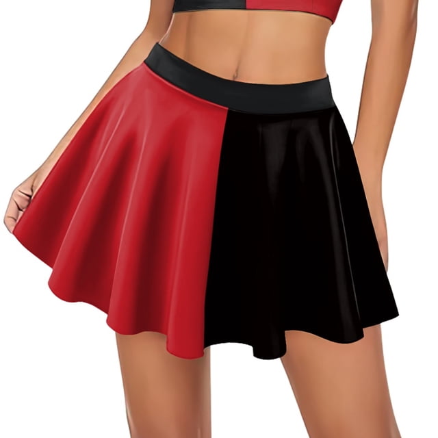 Mode VIP Harley Q Costume d'Halloween Cheerleading Jupe Plissée Fête Robe Motif Rouge Noir Haut à Manches Courtes Ensemble Jupe Aguichant