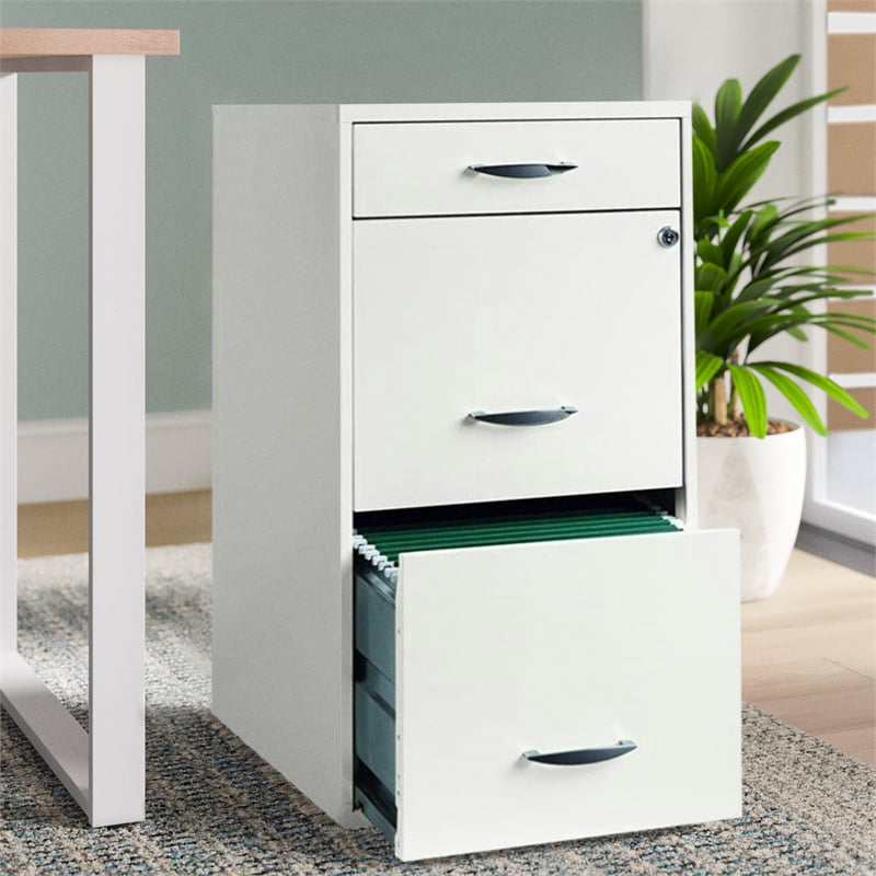 3 Drawer Steel Metal Filing Cabinet with Embedded Handle and Lock White_1 