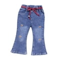 thumbnail image 2 of hengsof Strawberry Print Flare Leg Jeans for Girls, Stretch Denim Bootcut Pants, Elastic Waist Comfort Trousers for Spring and Summer, Size 2-8 Years, 2 of 6