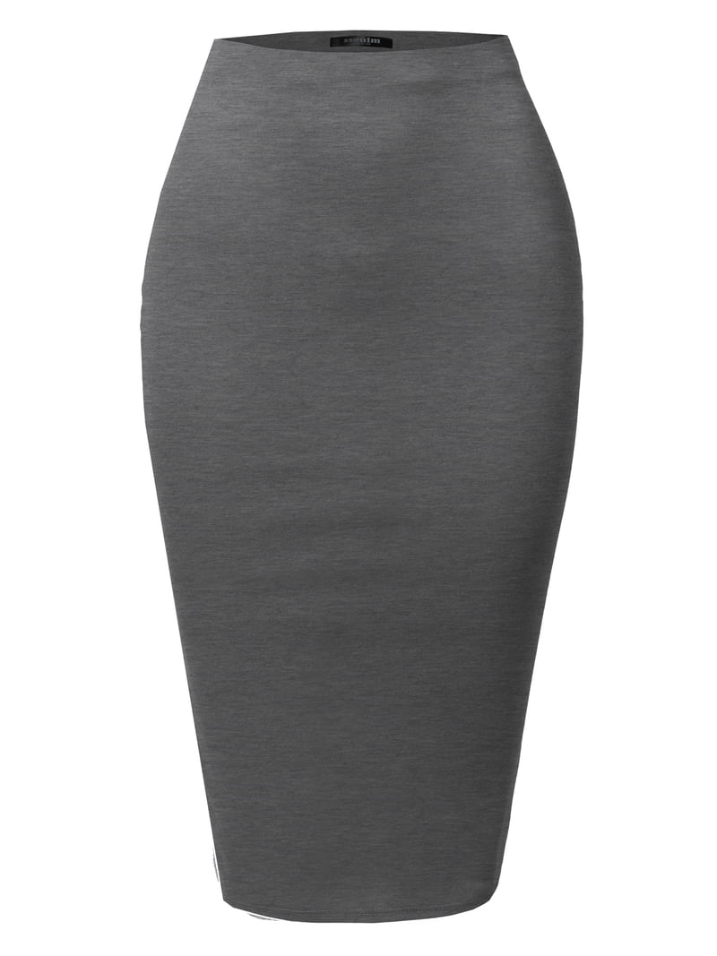 DOUBLJU Women's Ruched Pencil Skirt - High Waisted Slim Fit Midi Skirt With Elastic Band, Plus Size Available