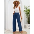 thumbnail image 5 of Chiclily Women Wide Leg Pants with Pockets High Waist Loose Belt Flowy Casual Trousers, US Size XL in Navy Blue, 5 of 9