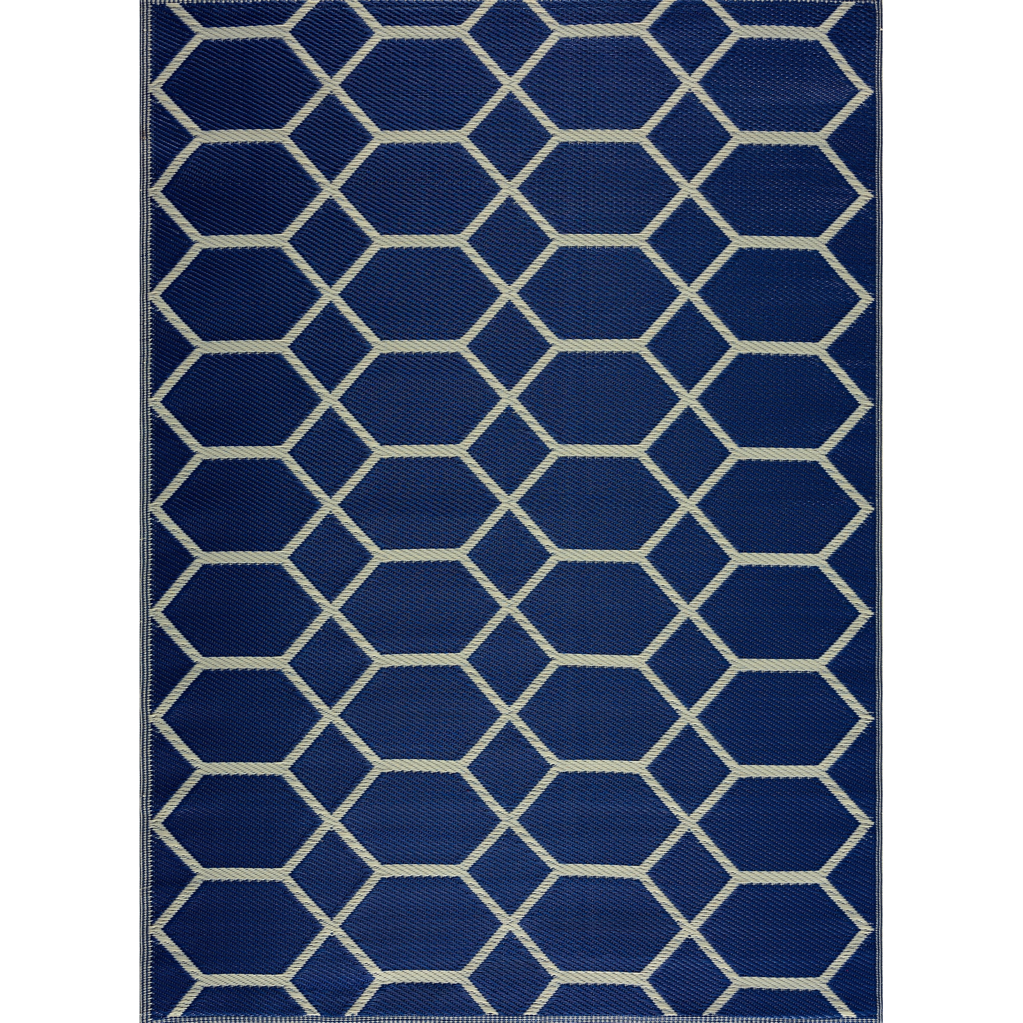 Playa Rug Reversible Indoor/Outdoor 100% Recycled Plastic Floor Mat/Rug - Weather, Water, Stain, Fade and UV Resistant - Miami- Navy & Creme (4'x6')