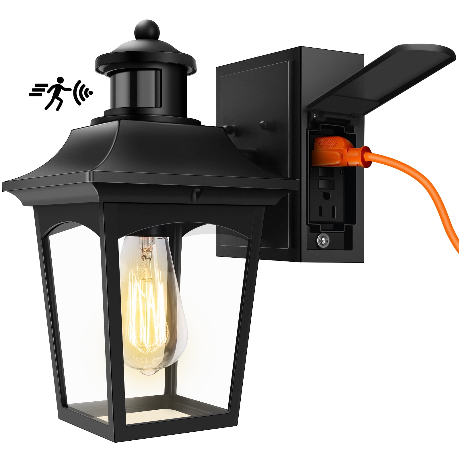 Motion Sensor Porch Light Wall Lamp Fixture Outdoor Exterior Glass Decor Lantern 