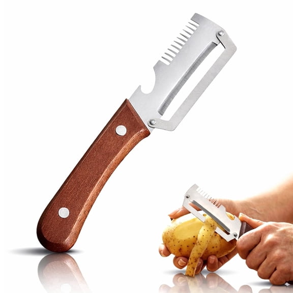 Sibebed 2026 3-in-1 Stainless Steel Peeler – Multi-Functional Vegetable & Fruit Peeler with Wooden Handle, for Peeling & Shredding