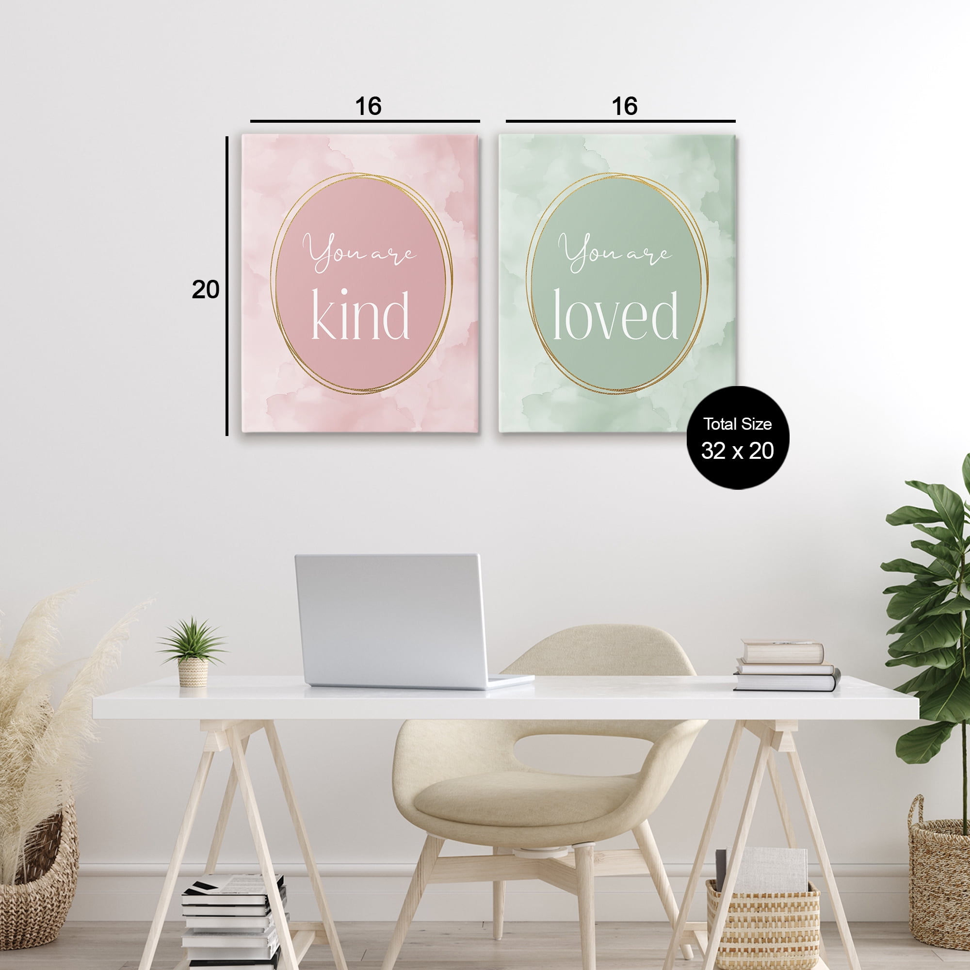 Stupell Industries Pastel Golden Affirmations 2 Piece Canvas Wall Art Set, design by Christine Simpson Art
