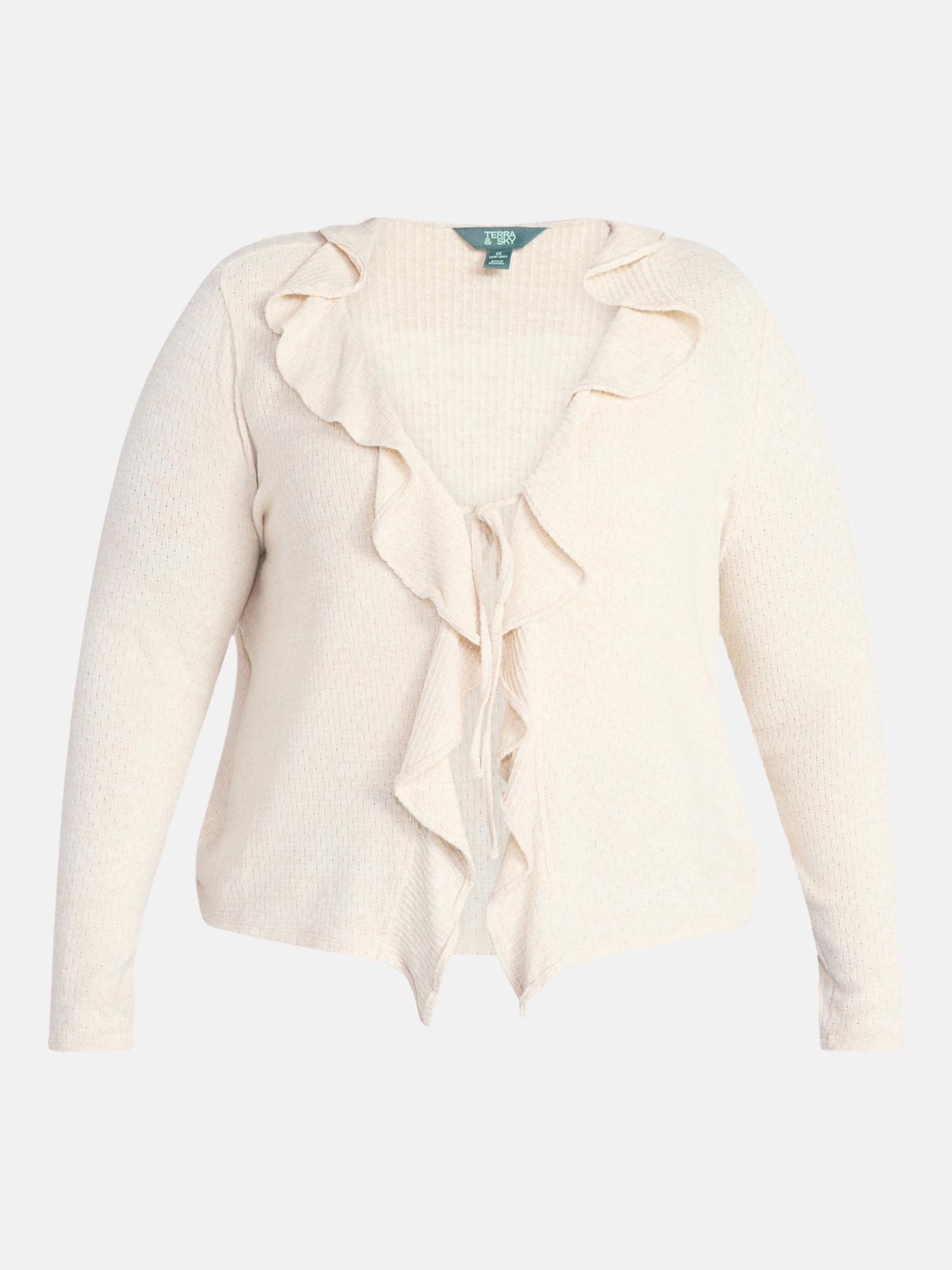 Women's Plus Tie Front Ruffle Cardigan Sweater, Sizes 0X-5X - image 4