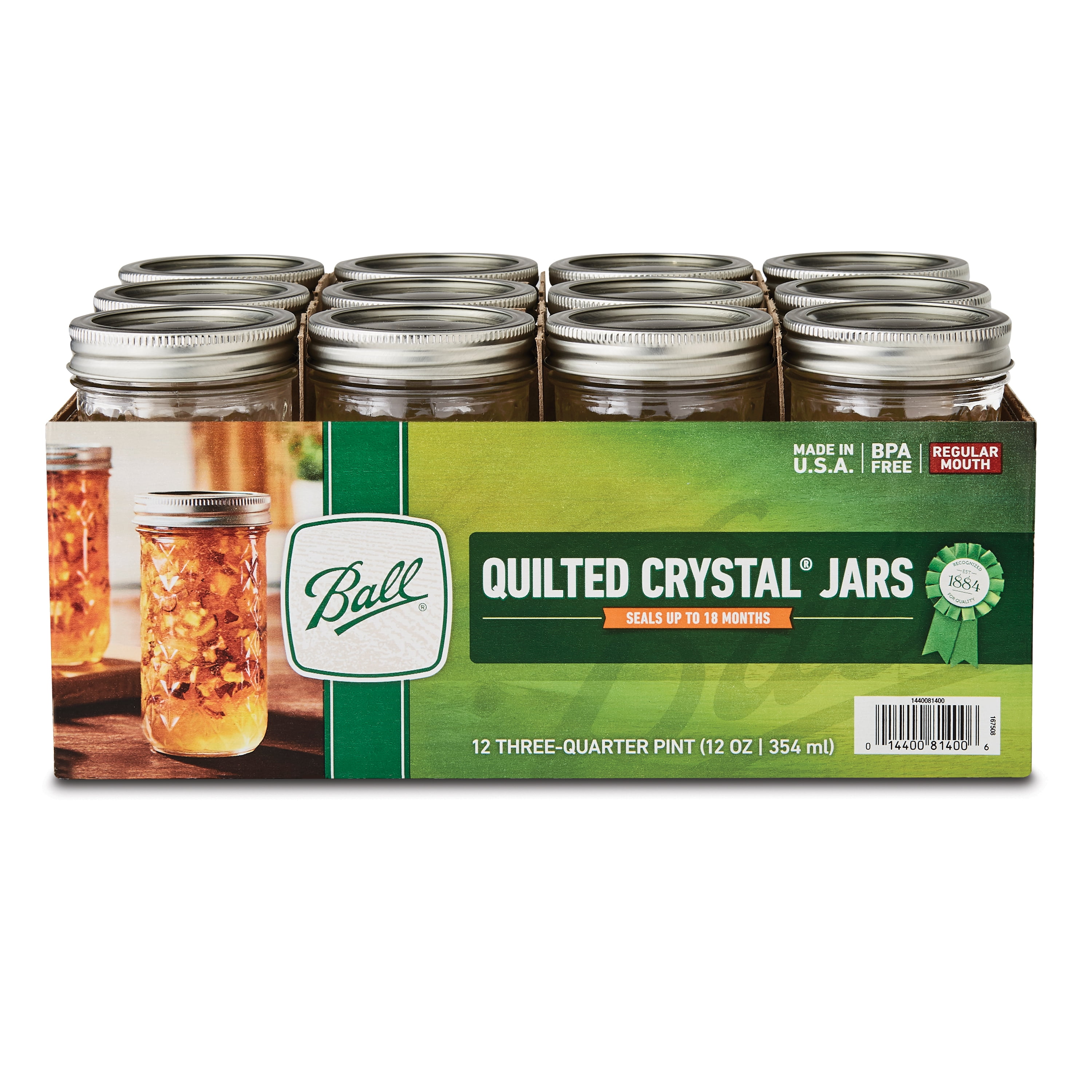 Ball Quilted Crystal Mason Jars Regular Mouth 12 oz Bundle with Non Slip Jar  Opener- Set