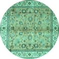 thumbnail image 1 of Ahgly Company Machine Washable Indoor Round Oriental Turquoise Blue Traditional Area Rugs, 5' Round, 1 of 4