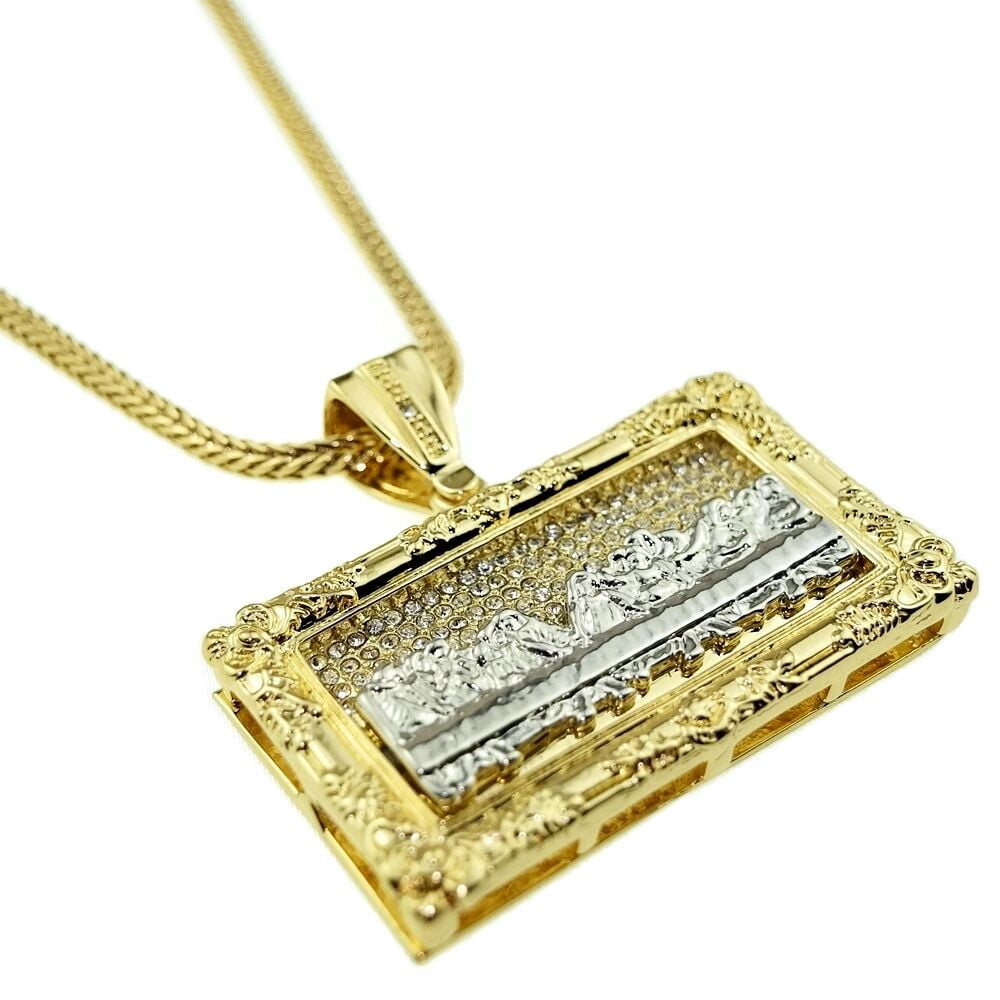 The Last Supper Chain Rectangular 2 Tone Pendant Charm Gold Finish 36