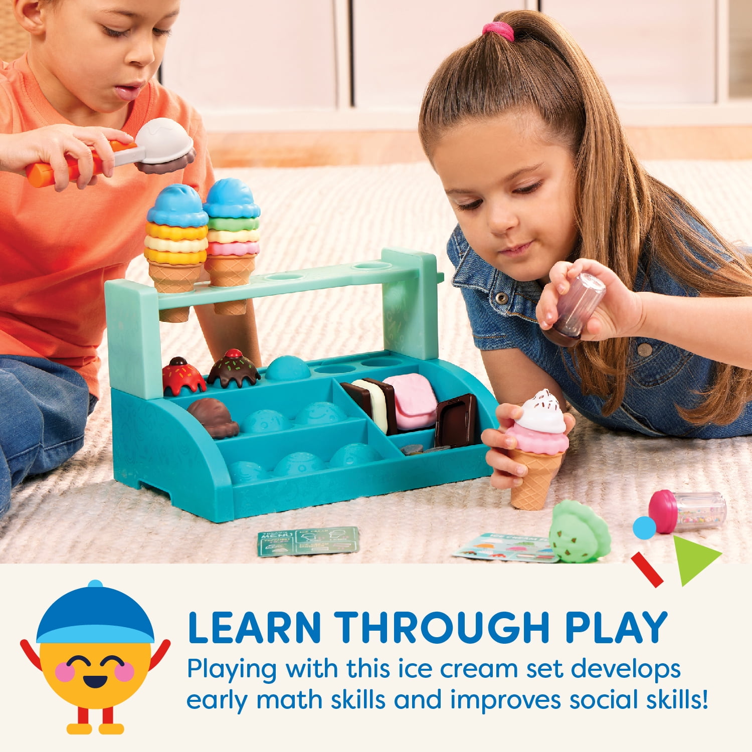 Battat Sweet Sprinkles Ice Cream Plastic Set with 40+ Multicolor Pieces, Toddler and Preschool Play (图5)