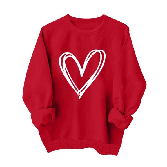 Children Crew Neck Long Sleeve Sweatshirt, Boys Girls Heart Print Loose Fit Casual Pullover Tops for Holiday Fall Winter Daily Wear 9-10Y