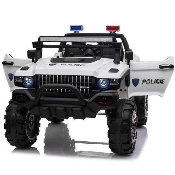 Aosom Kids 12V RC 2-Seater Ride-On Police Truck Electric Ride On Car Toy Perfect Gift For Kids, w/ Full LED Lights, MP3, Parental Remote Control (White)