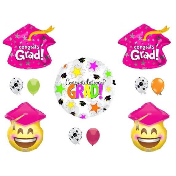 Pink Smiley Face CLASS OF 2018 Graduation Party Balloons Decoration Supplies