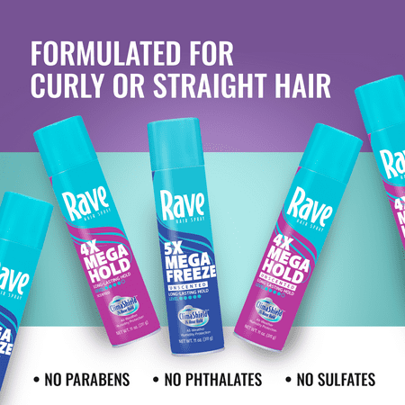 Rave 4X Mega Hold Scented Hair Spray, All-Weather Protection with Vitamin-Rich Formula, 11 oz