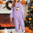 thumbnail image 2 of dazeni Kids 2 Piece Outfits Halloween Drinking Ghost and Pumpkin Face GraphicTracksuit Casual Clothing Sets Long Sleeve Hoodie Sweatshirts and Sweatpants with Pockets, 2 of 5
