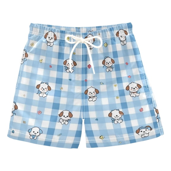 Ttyddzy (3-14 years) One-Piece Boys' Swim Board Shorts with Lining for Beach and Home Use, Checkered Background 2T