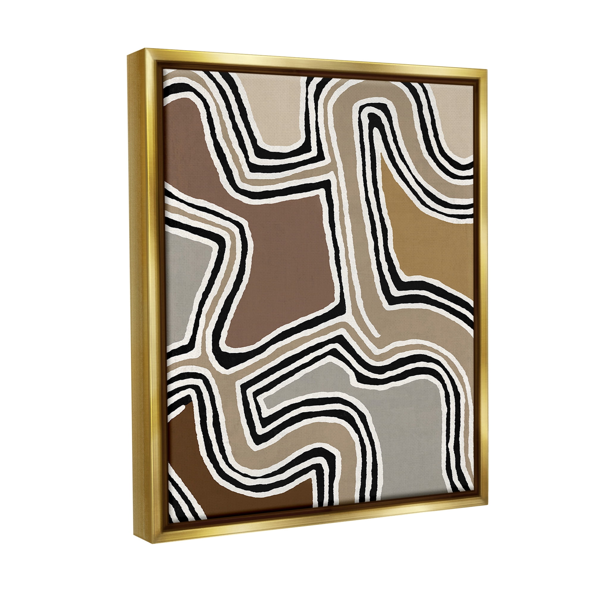 Stupell Industries Fluid Neutral Abstraction Abstract Painting Gold Floater Framed Canvas Art Print Wall Art, 25 x 31