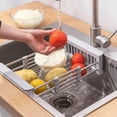thumbnail image 2 of Colador retráctil de acero inoxidable para fregadero, cesta de drenaje telescópica con reposabrazos ajustable, cesta de drenaje para estante de cocina, 2 of 5