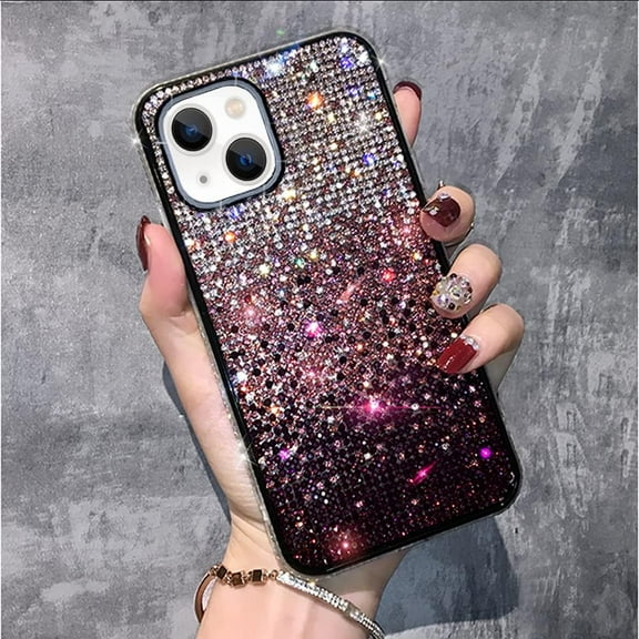 Compatible with iPhone 13 Bling Case Cute Glitter Diamond for Women Girls Rhinestone Sparkle Shiny Crystal Bumper Luxury Protective Cover 3D Handmade Case for iPhone 13 Purple