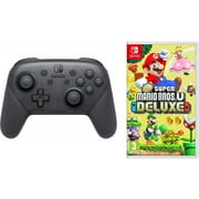 Nintendo Switch Wireless Pro Controller and Super Mario Bros U Deluxe Bundle