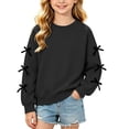 thumbnail image 2 of fnnxnal Girls Oversized Bow Detail Crewneck Sweatshirt - Long Sleeve Pullover Top in Black,Size 11-12T, 2 of 8