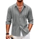 thumbnail image 1 of Camisa hawaiana de manga larga para playa para hombre, camisa monocromática con cuello vuelto y botones, ropa cómoda de tela suave para hombre, 1 of 6