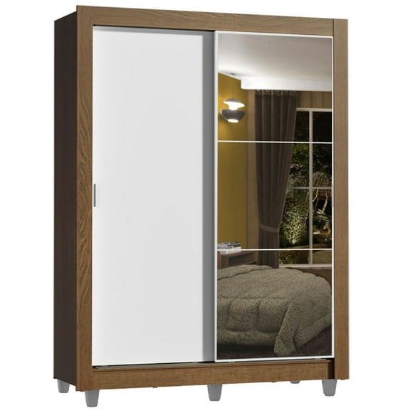 Ropero Closet Madesa Dallas Plus 2 Puertas Corredizas con Espejo 4 Cajones con Pies MB