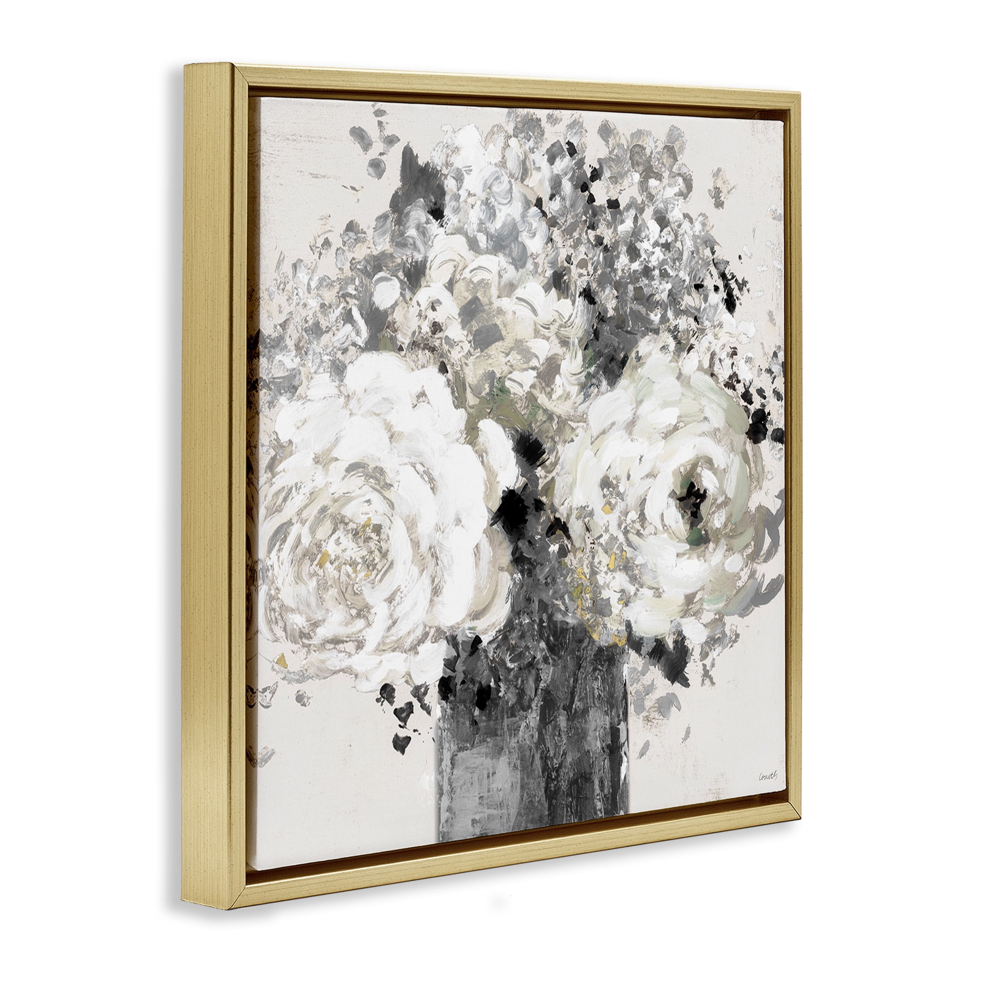 Stupell Industries Bold Abstract Floral Arrangement Botanical & Floral Painting Gold Floater Framed Canvas Art Print Wall Art, 25 x 25