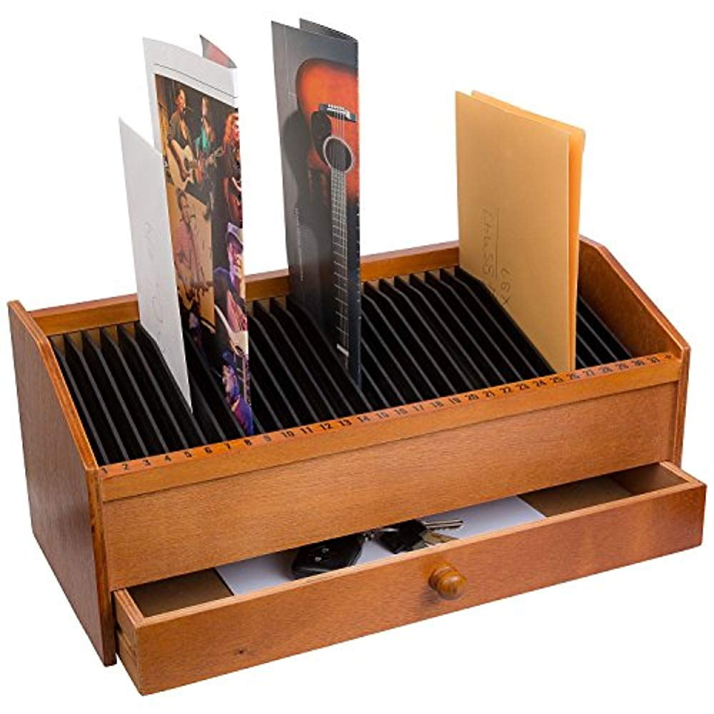 17" 31 Slot Wooden Bill/Letter Organizer With Drawer Black BY JUMBL