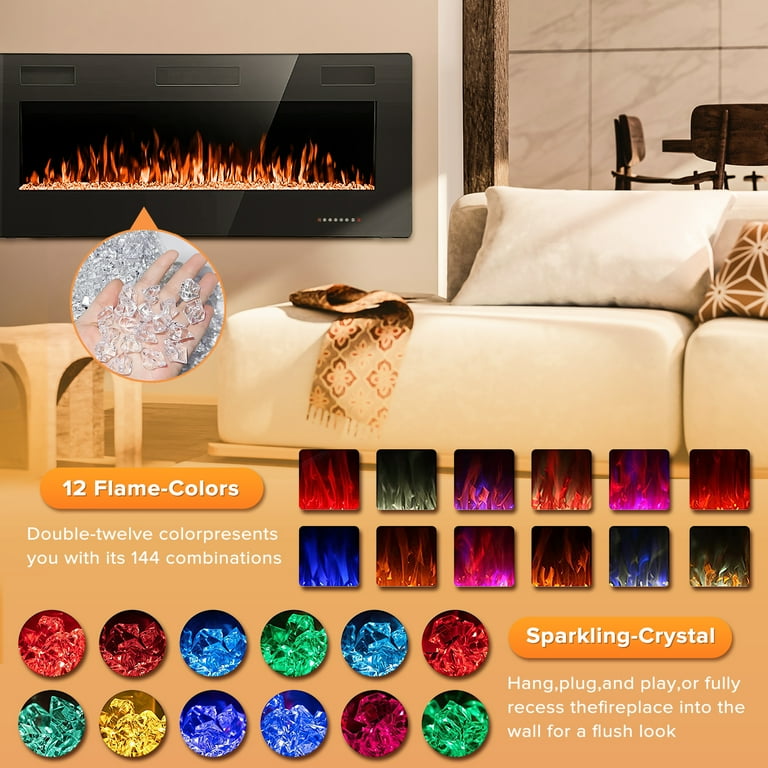 KISSAIR 50 Electric Fireplace in-Wall Recessed and Wall Mounted 1500W  Fireplace Heater and Linear Fireplace with Timer/Multicolor Flames/Touch  Screen/Remote Control (Black) - Walmart.com