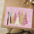 thumbnail image 2 of mubwai Pink Xmas Trees Vinyl Christmas Placemats Set of 4, 12x18 Inch Washable Plastic Non-Slip Woven Winter Table Mats for Party Kitchen Dining Decor, 2 of 7